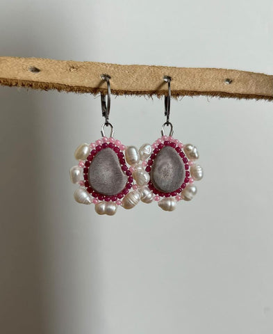 Pink and Pearl Almost Round Antler Earrings