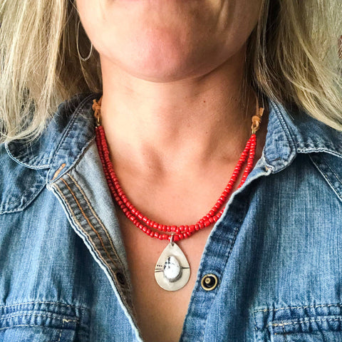 White Buffalo + Red Beaded Necklace