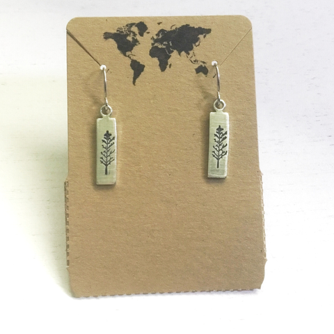 Winter Tree small rectangular earrings in silver color